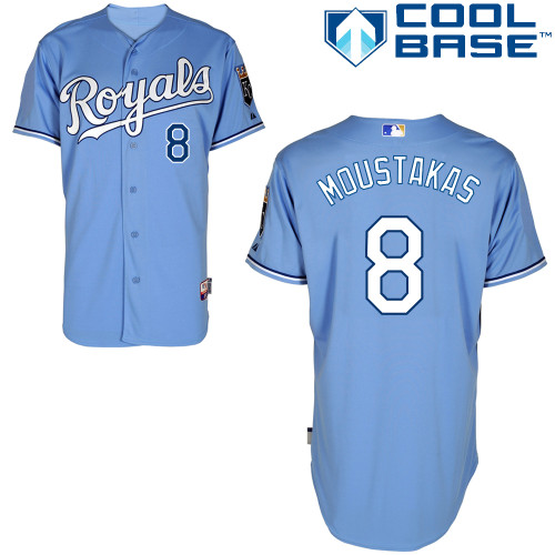 Mike Moustakas #8 MLB Jersey-Kansas City Royals Men's Authentic Alternate 1 Blue Cool Base Baseball Jersey